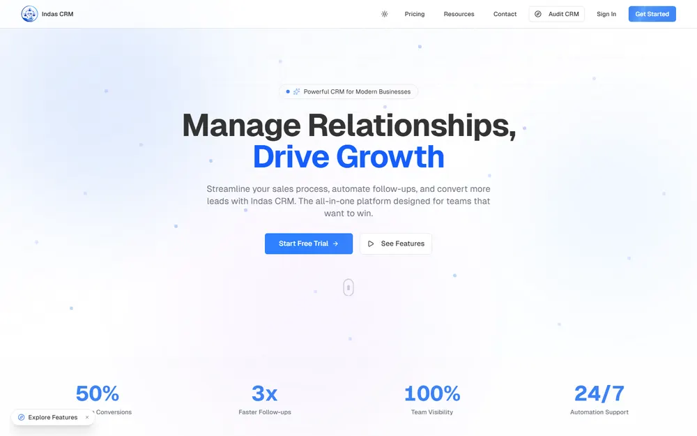 Indas CRM - live site screenshot