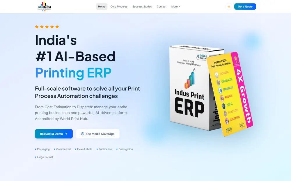 Indus Print ERP - live site screenshot